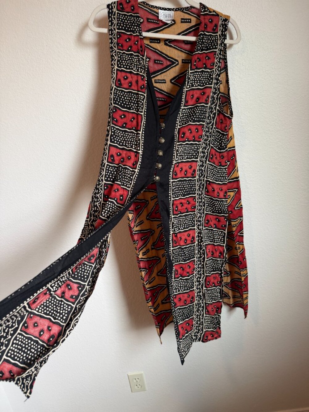 Vintage Casual Corner Boho Geometric Duster Vest Wearable Art Southwest Rayon L - Picture 3 of 8
